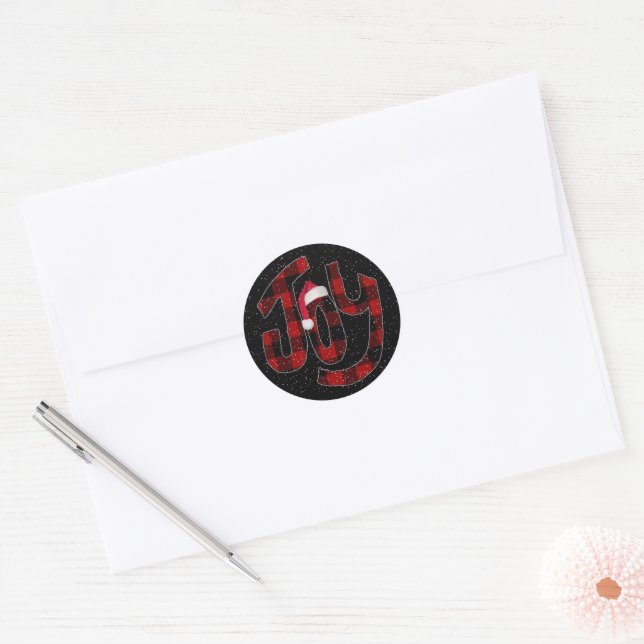 Pegatina Redonda Navidades Joy Buffalo Plaid (Sobre)