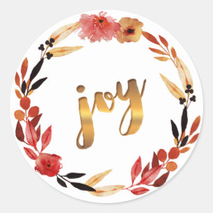 Pegatina Redonda Navidades Joy Watercolor Wreath ID292