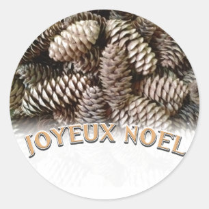 Pegatina Redonda Navidades Joyeux Noel Holiday Pine Cone