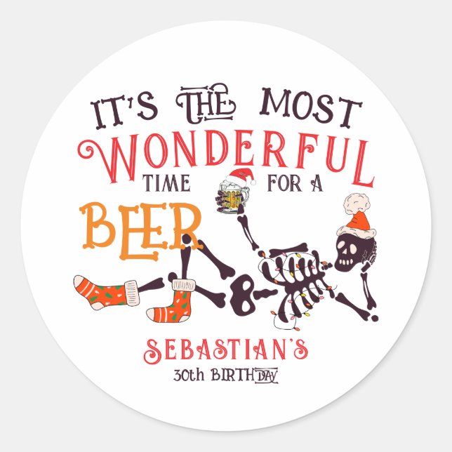 Pegatina Redonda Navidades Julio Skeleton Summer Ween Cumpleaños (Anverso)