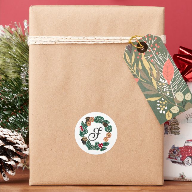Pegatina Redonda Navidades juraron con personalizable inicial (Vacaciones)