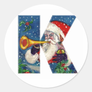 PEGATINA REDONDA NAVIDADES K LETTER / SANTA CLAUS BUGLER
