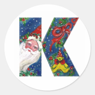PEGATINA REDONDA NAVIDADES K LETTER / SANTA CLAUS CON RIBBON ROJO