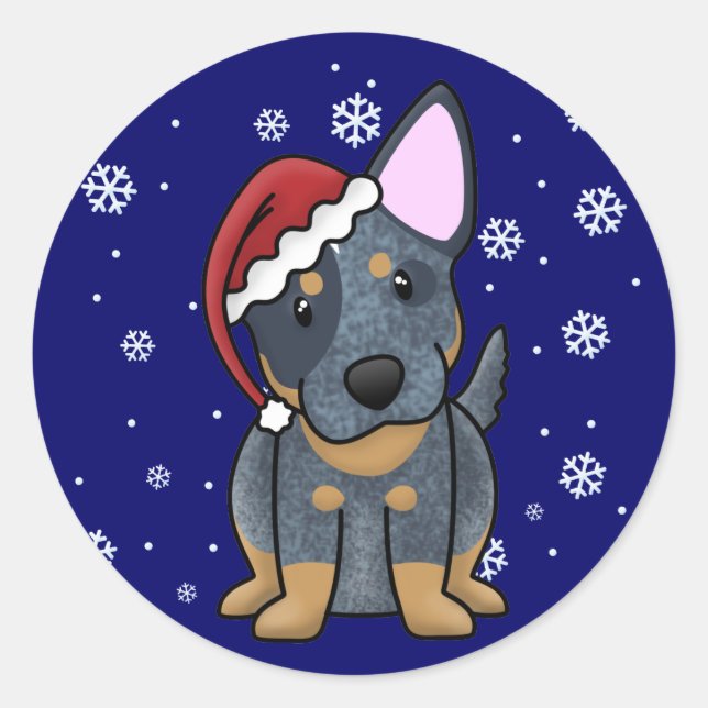 Pegatina Redonda Navidades Kawaii Blue Heeler (Anverso)