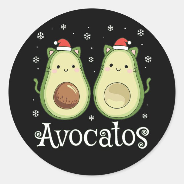 Pegatina Redonda Navidades Kawaii Cat & Aguacate (Anverso)