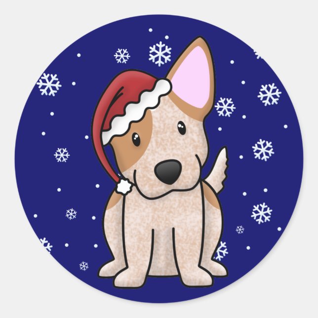 Pegatina Redonda Navidades Kawaii Red Heeler (Anverso)