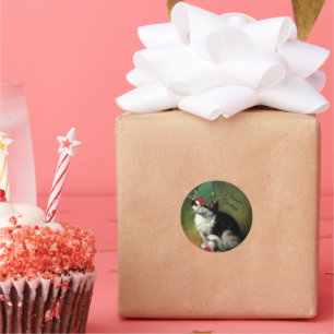 Pegatina Redonda Navidades Kitten - Saludos de temporada