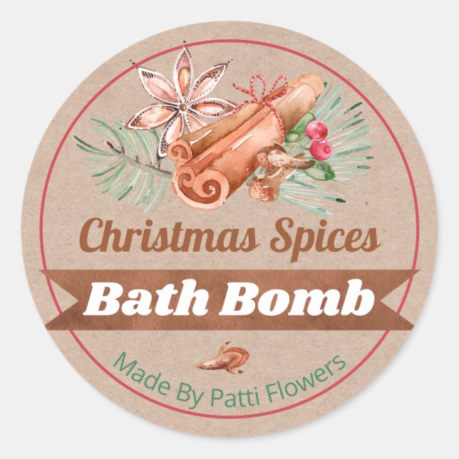 Pegatina Redonda Navidades Kraft: Láminas de bombas de baño perfuma (Anverso)