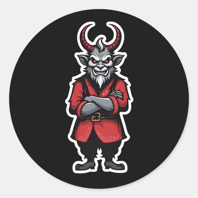 Pegatina Redonda Navidades Krampus Brazos Cruzados (Anverso)