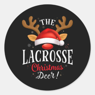 Pegatina Redonda Navidades Lacrosse Familia De Xmas De Deer Pjs