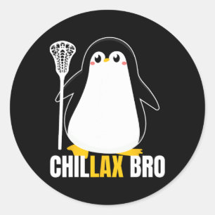 Pegatina Redonda Navidades Lacrosse Penguin Funny Lax Team Lacrosse
