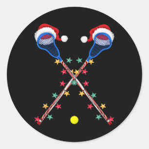 Pegatina Redonda Navidades Lacrosse Santa Hat alumbran divertidos d