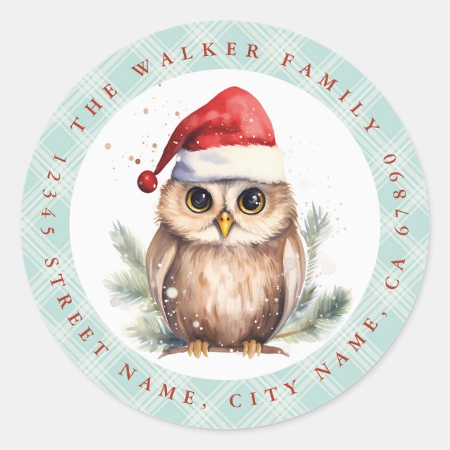 Pegatina Redonda Navidades Lechuza Pegatinas de Ronda (Anverso)