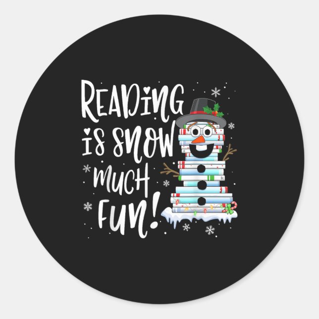 Pegatina Redonda Navidades leyendo Tee Snowman libro Tee Book Lover (Anverso)