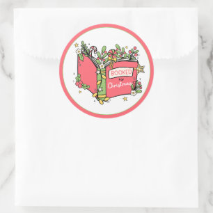 Pegatina Redonda Navidades Libros leyendo