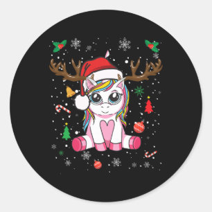 Pegatina Redonda navidades lindos chicas mujeres navidad unicornio 