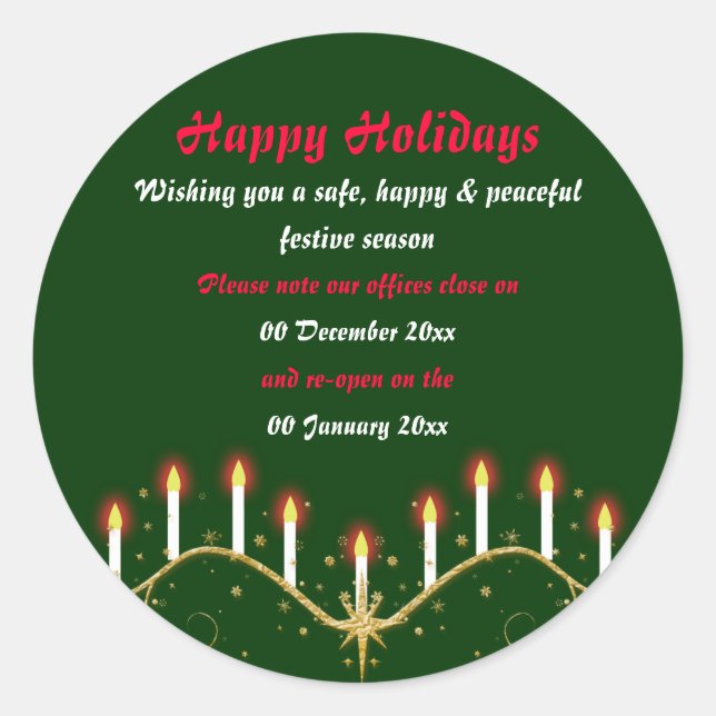 Pegatina Redonda Navidades locales de oficina cerrados de a paz (Anverso)