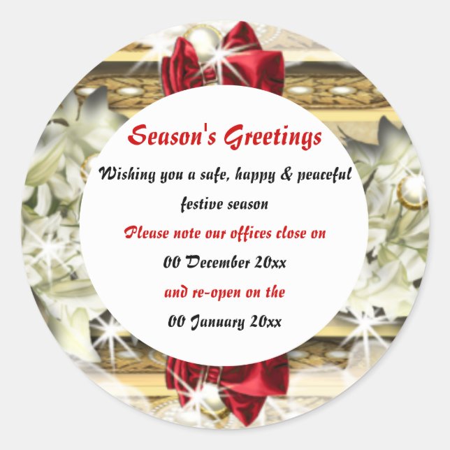Pegatina Redonda Navidades locales de oficina cerrados de a paz (Anverso)