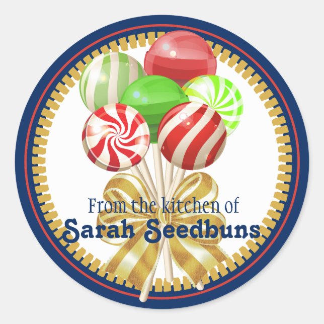 Pegatina Redonda Navidades lollipops dulces confecciones arco (Anverso)