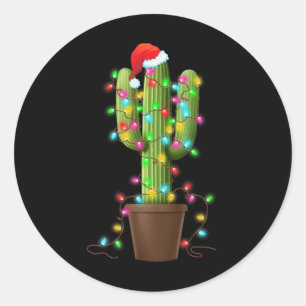 Pegatina Redonda Navidades Luces Cactus Lover Graciosos Regalos De