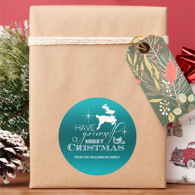 Pegatina Redonda Navidades mágicos renos (azul) Personalizados (Vacaciones)