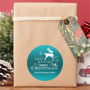 Pegatina Redonda Navidades mágicos renos (azul) Personalizados