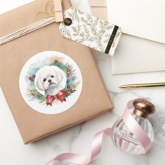 Pegatina Redonda Navidades malteses escribieron presentación festiv (Regalar)