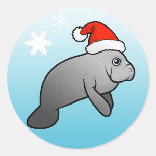 Pegatina Redonda Navidades Manatee Santa