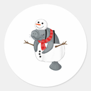 Pegatina Redonda Navidades Manatíes Snowman Carrot Nose S