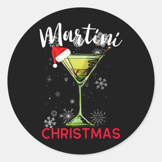 Pegatina Redonda Navidades Martini Tail Happy Hour Fun Drink Regalo (Anverso)