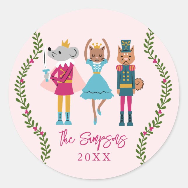Pegatina Redonda Navidades Mascotas de Nutcracker (Anverso)
