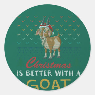 Pegatina Redonda Navidades Mejor Con Una Cabra Feo Navidad Swe