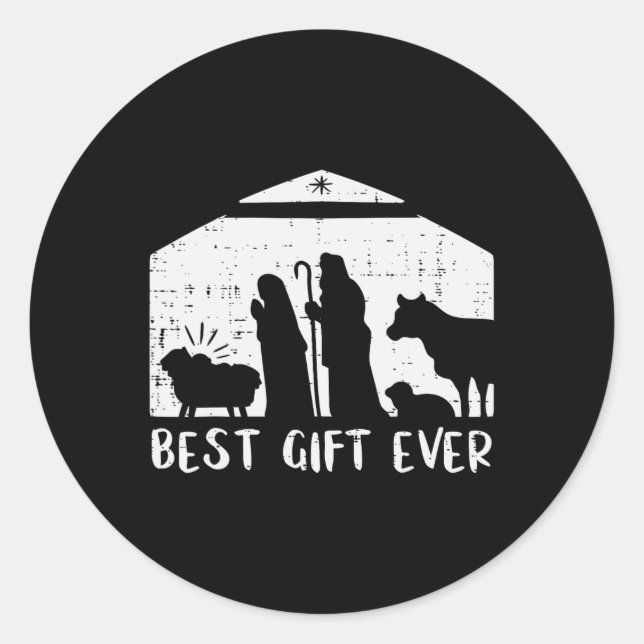 Pegatina Redonda Navidades Mejor Regalo Natividad Navidad Hombres C (Anverso)