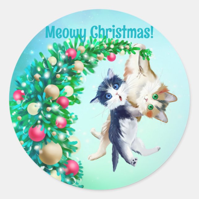 Pegatina Redonda Navidades Meowy (Anverso)