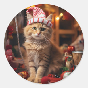 Pegatina Redonda ¡Navidades Meowy!