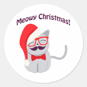 Pegatina Redonda ¡Navidades Meowy!