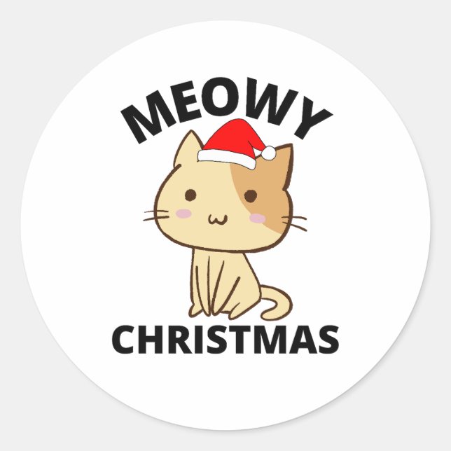 Pegatina Redonda Navidades Meowy (Anverso)