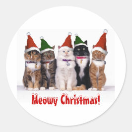 Pegatina Redonda "¡Navidades Meowy!" Gatos En Gorras