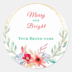 Pegatina Redonda Navidades Merry & Bright Bulk   Negocios