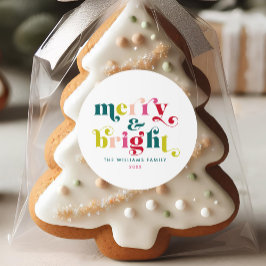 Pegatina Redonda Navidades Merry y Brillantes Modernos De Varios Co