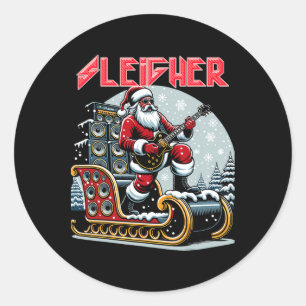 Pegatina Redonda Navidades Metalizado de Sleigher Hail Santa Heavy