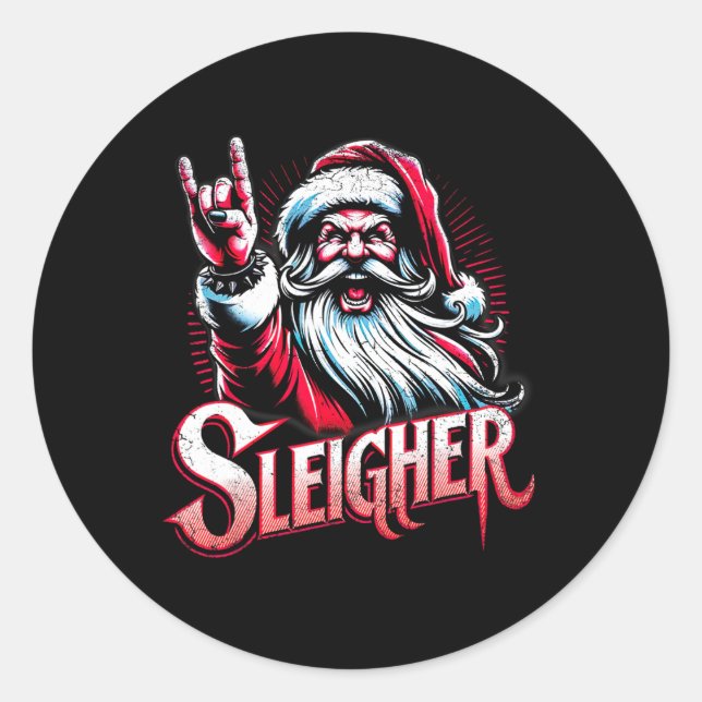 Pegatina Redonda Navidades Metalizado De Sleigher Hail Santa Heavy  (Anverso)