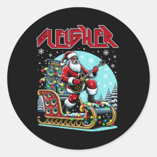 Pegatina Redonda Navidades Metalizado de Sleigher Hail Santa Heavy