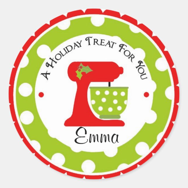 Pegatina Redonda Navidades mezclando tazón con puntos de Polka (Anverso)