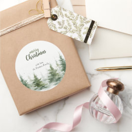 Pegatina Redonda Navidades minimalistas acuarela Nieve perenne