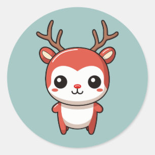Pegatina Redonda Navidades minimalistas cortan a bebé reno rudolfo