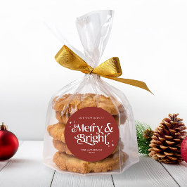 Pegatina Redonda Navidades minimalistas de moras rojas y brillantes