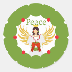 Pegatina Redonda Navidades modernos Ángel Paz Wreath Verde Rojo