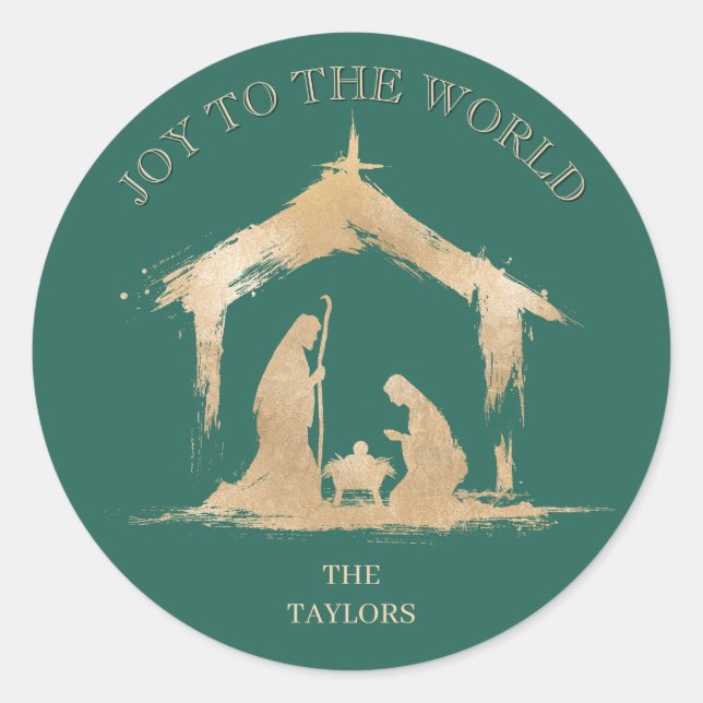 Pegatina Redonda Navidades modernos Natividad religiosa María y Jos (Anverso)