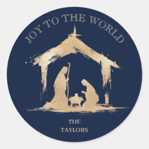 Pegatina Redonda Navidades modernos Natividad religiosa María y Jos